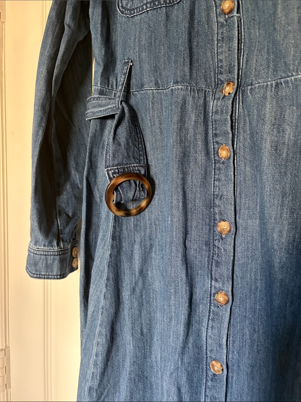 Sezane Dark Blue Denim Button-Front Long Sleeve Dress - Picture 7 of 8